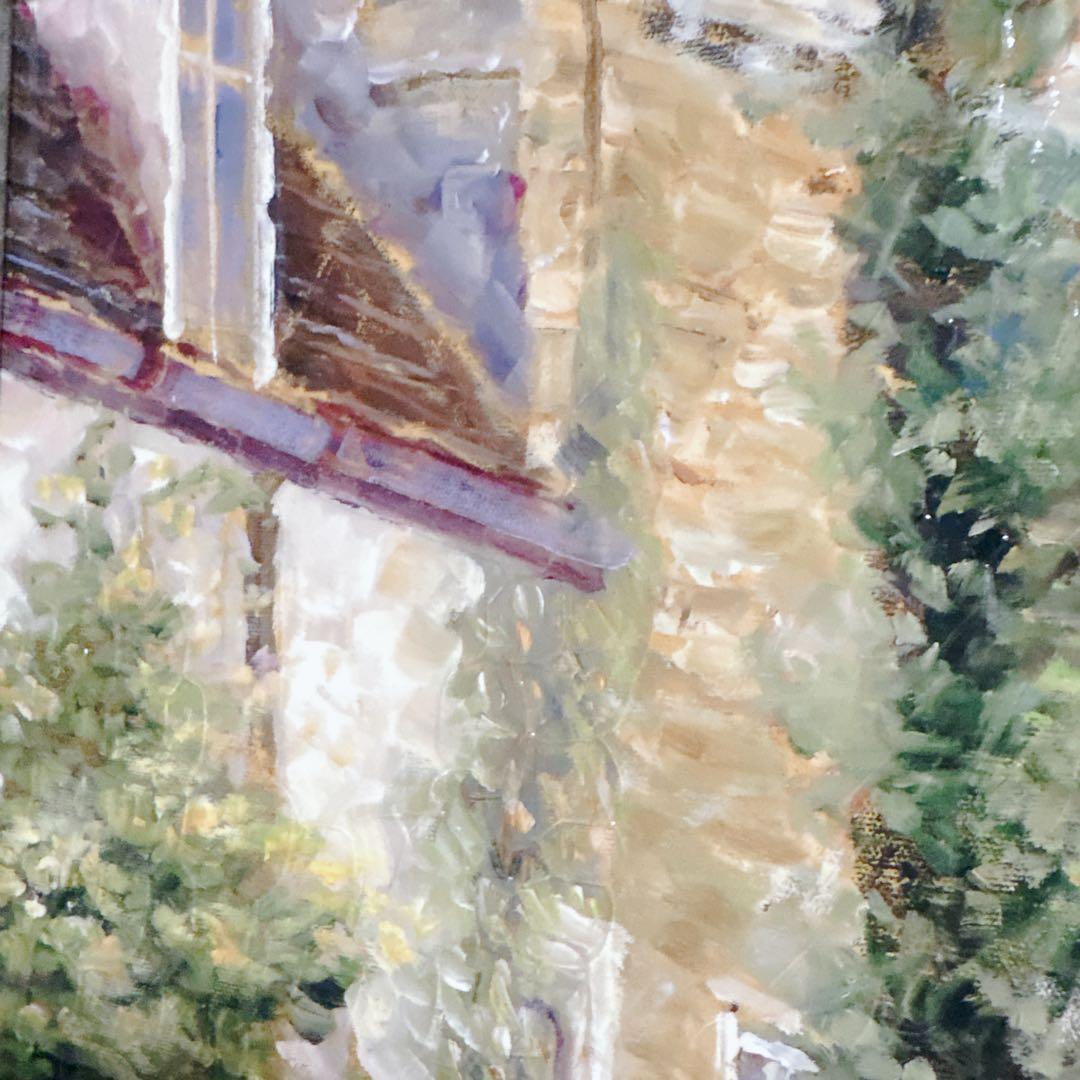 美品】ロンゴ『パティオガーデン 階段と花壇』風景画 額装 大型 縦76×横