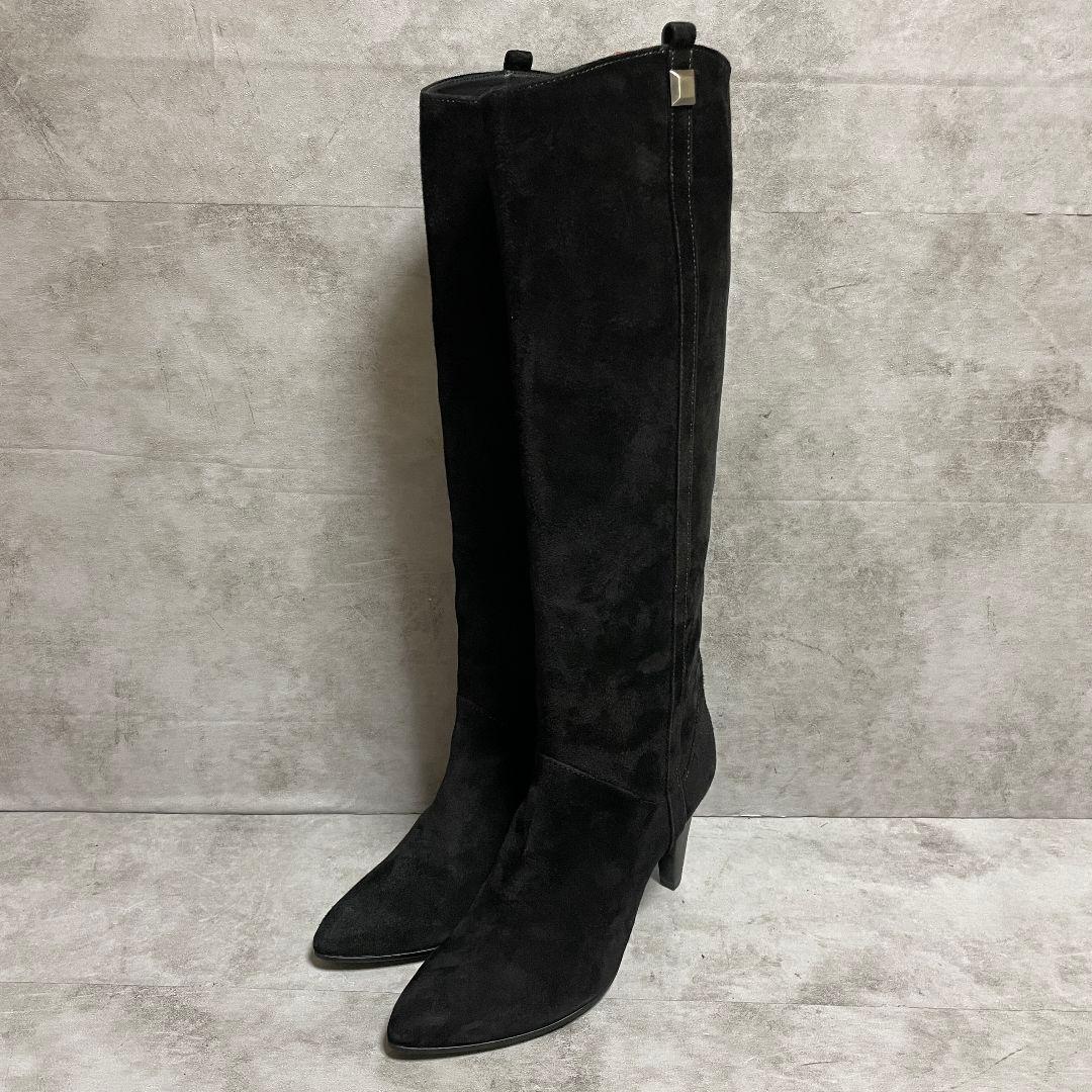 美品【銀座かねまつ】（23.5）ロングブーツ スエード ポインテッドトゥ