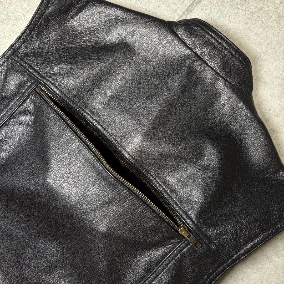 ヴィンテージ レザーベスト 本革 90s ギミック マルチポケット シンチ