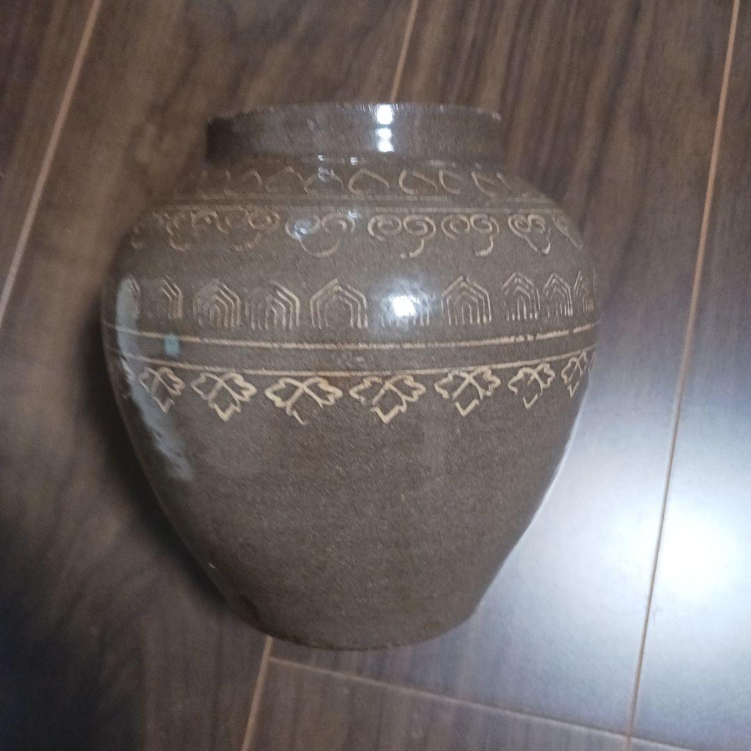 細川藩御用釜 時代 八代焼(高田焼)象嵌小壺 古美術