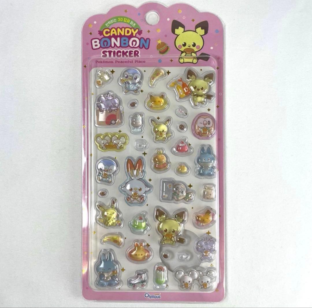 韓国限定 ポケモン ポケピース 3D 立体シール クリスタルシール ピンク