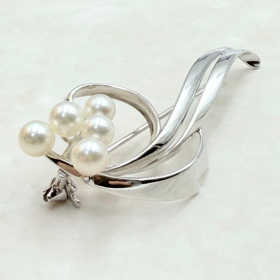極美品 ミキモト MIKIMOTO シルバー ブローチ 真珠 パール 5P 希少