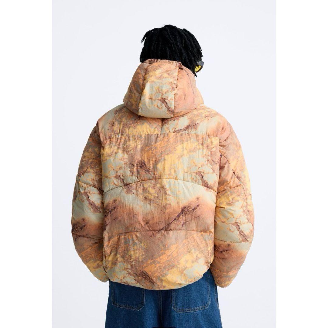 ZARA フード付きダウンジャケット アブストラクトプリント L 大きい