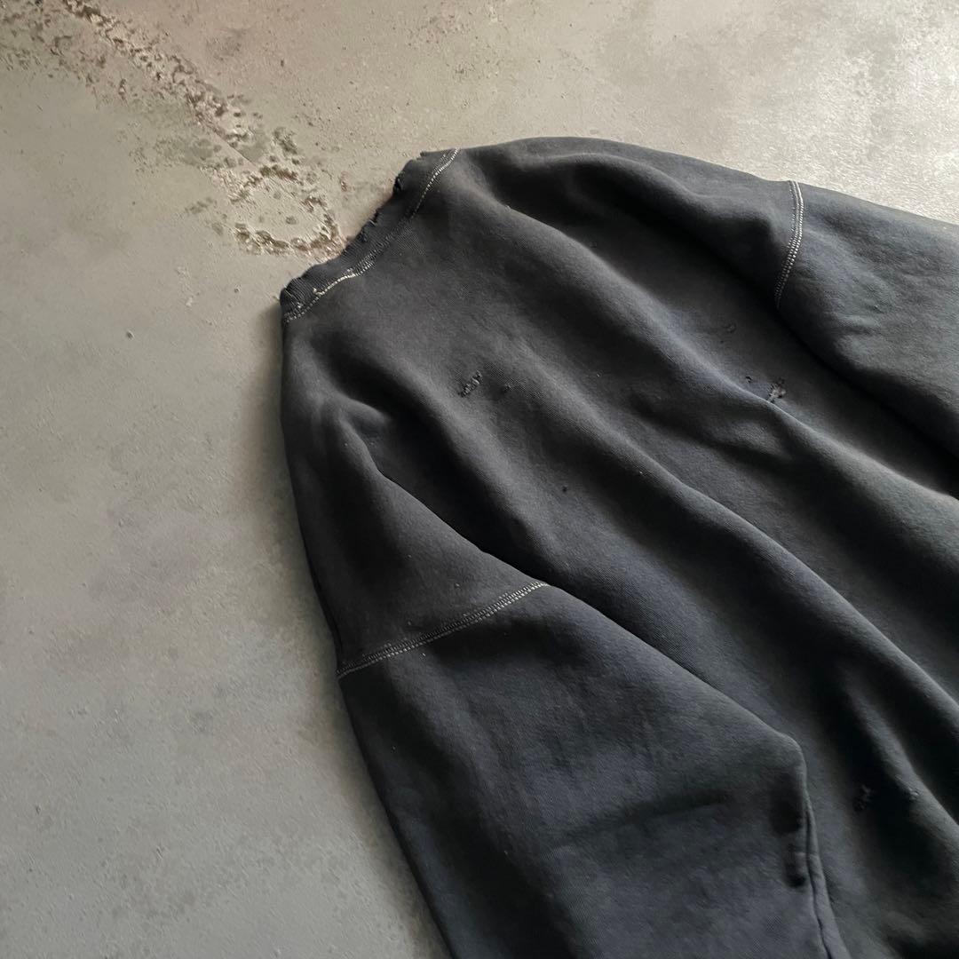 80s 万国旗“adidas”墨黒“XL“USA製“ペンキ”boro sweat