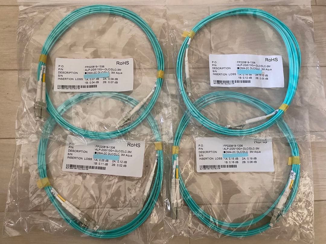 値下げしました　4本　光ファイバーMMF OM4 LCコネクタ　3メートル 光ファイバーケーブル／OM4 マルチモード／3m／LC-LC UPC／50/125μm／2