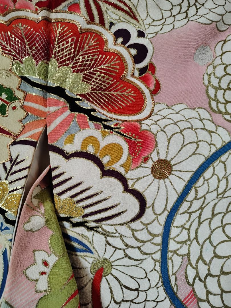 アンティーク振袖 ピンク 状態悪い 金駒刺繍 鳳凰 伝統柄振袖 牡丹刺繍