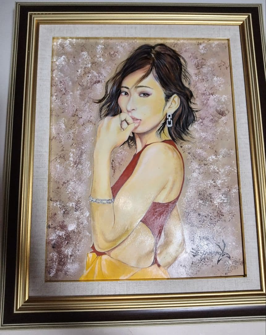 絵画、油彩、6F美人画、裸婦、山本英二、夏の風、額縁付き真作、肉筆