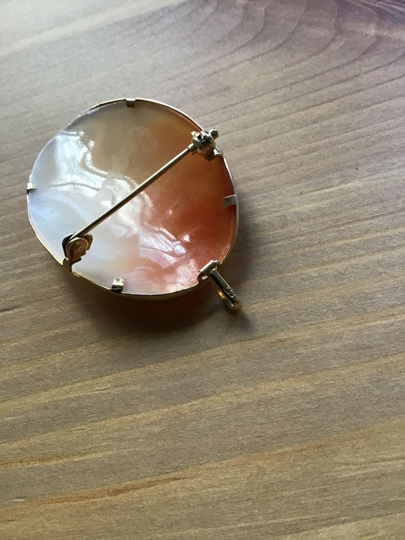 18K ヴィンテージ シェルカメオ 女性横顔 ペンダントトップ ブローチ