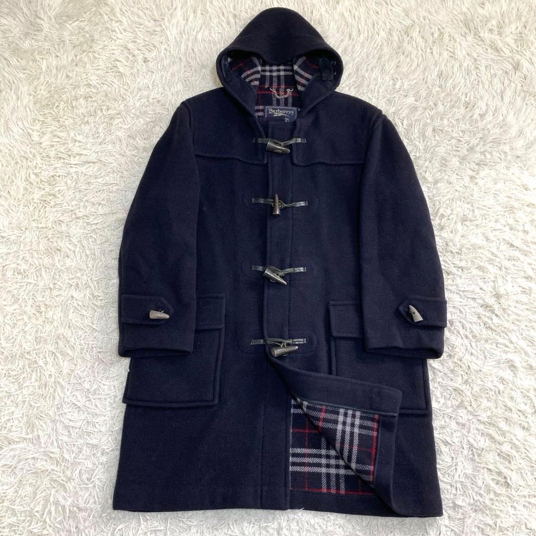 15888✨バーバリー ノバチェック ダッフルコート ウール ネイビー 英国製 ウール100% 英国製 バーバリーズ ノバチェック スペシャリティ