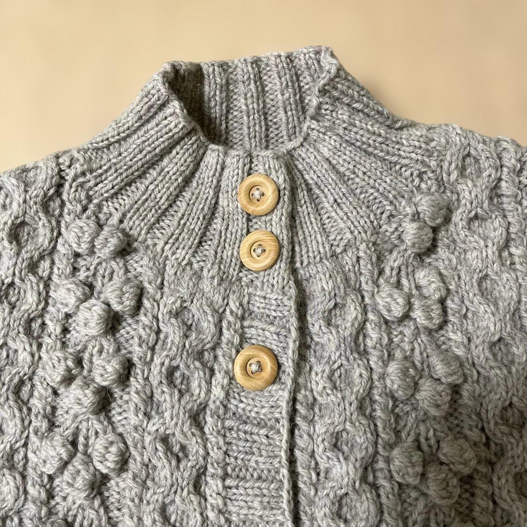 グレー ケーブル編み カーディガン ハンドメイド ハマナカ ソノモノ
