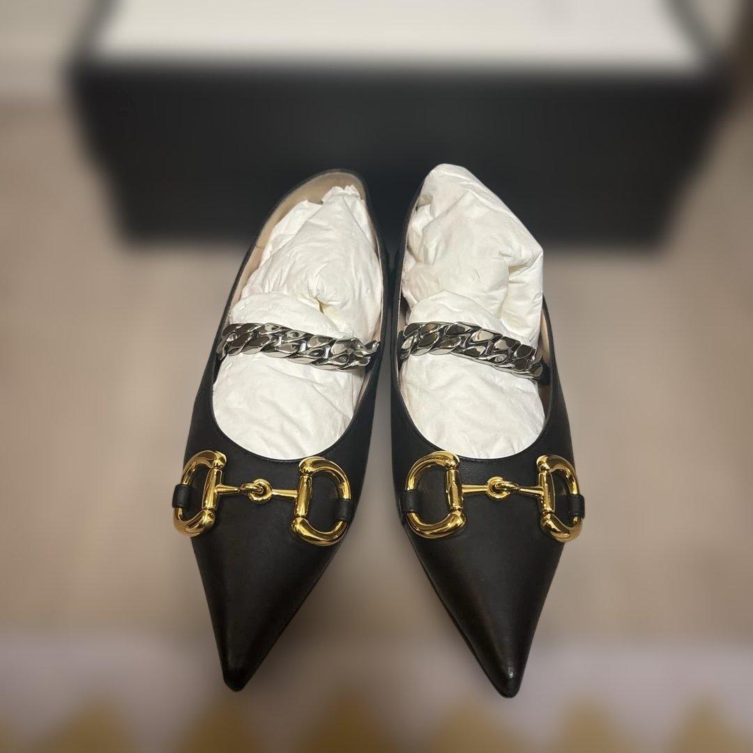 ペコ様交渉済【GUCCI】ブラック ホースビット チェーンポインテッドトゥ GUCCI】グッチ『ホースビット 2WAYチェーンハンドバッグ』119085