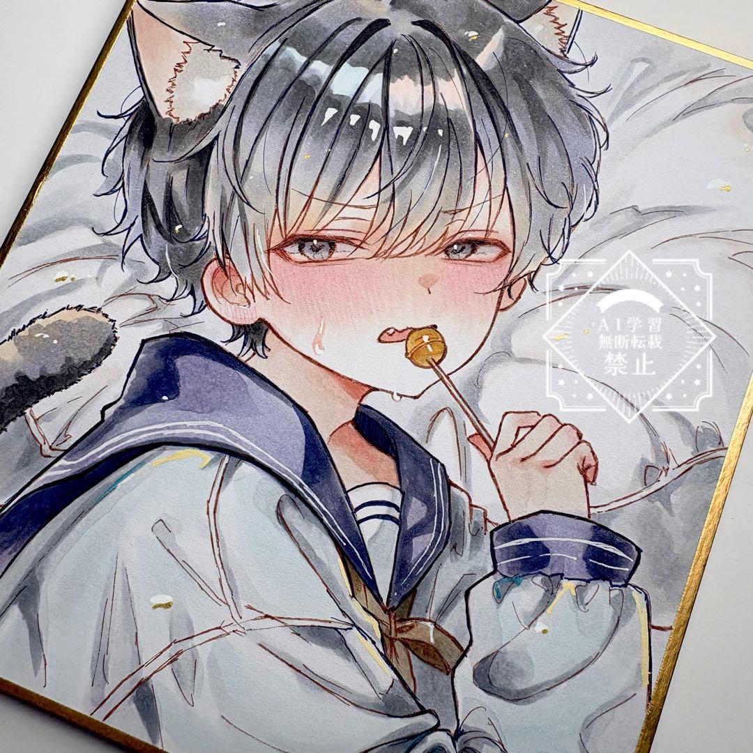 二*ル様 一点物 オリジナル 色紙 手描きイラスト アナログ 男の子 創作 原画 手描きイラスト アナログ オリジナル ミニ色紙 創作 原画 - メルカリ