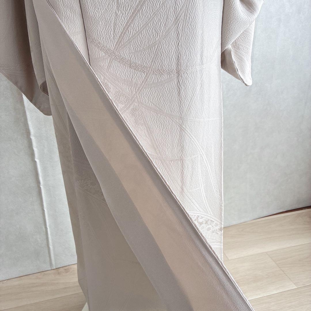 色無地 フルセット 着物 正絹 しつけ糸付き ホワイトグレー 一つ紋 G4