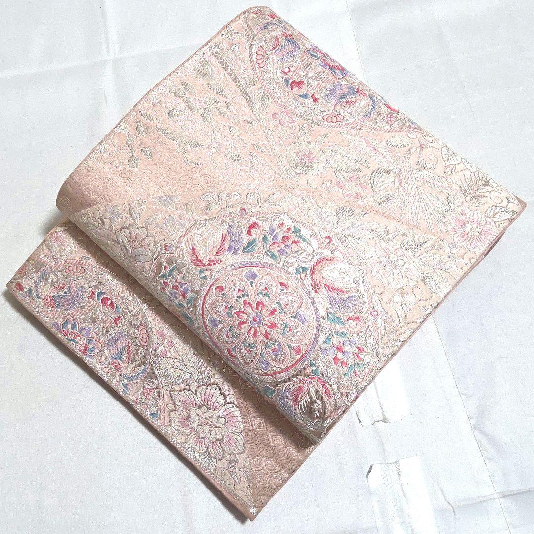 A 更紗青海華紋 銀糸 唐草唐花 鳳凰 ピンク 六通 正絹 フォーマルな