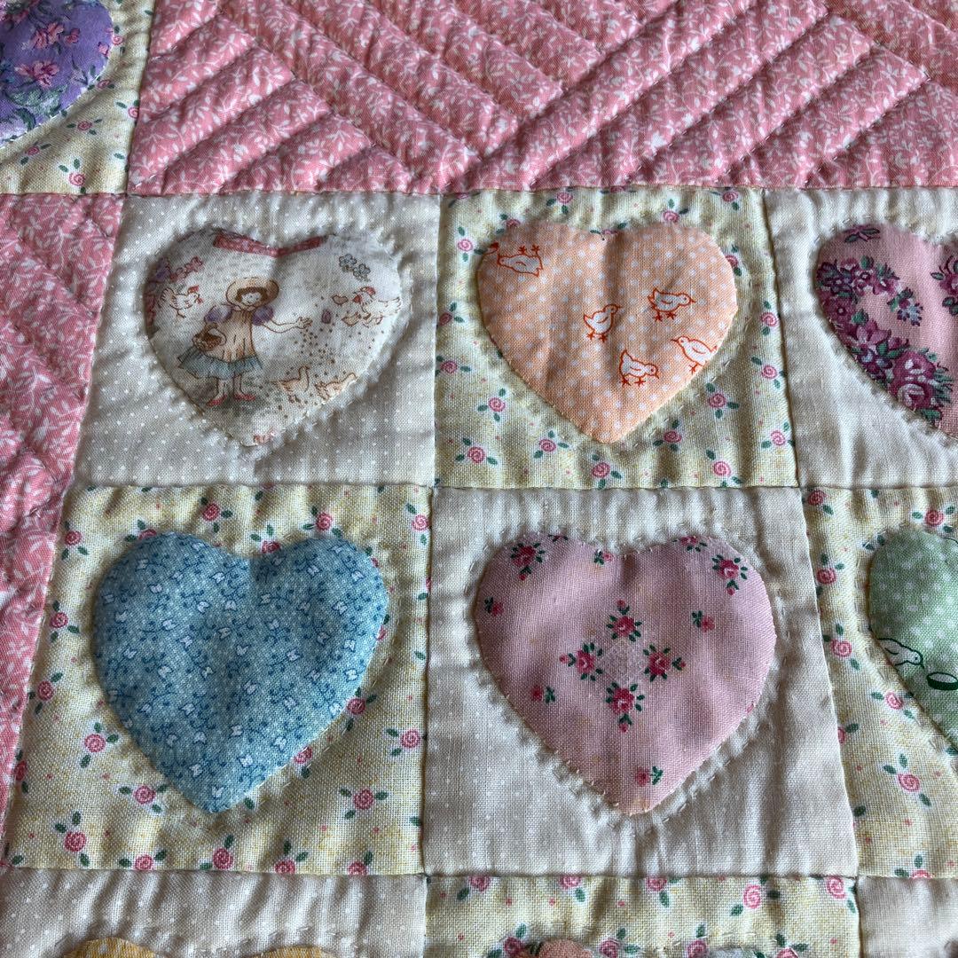 パッチワーク タペストリー ハート柄 ハンドメイド カントリー56cm×48
