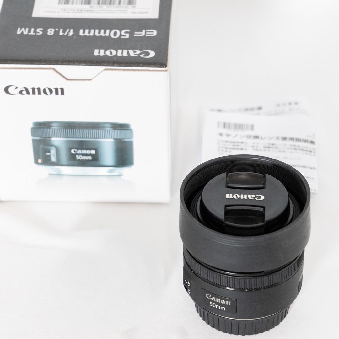 Canon EF 50mm f/1.8 STM 単焦点レンズ 社外レンズフード付
