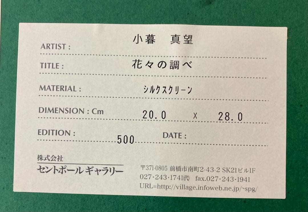 ☆良品☆ セントポールギャラリー 花々の調べ 小暮真望 シルク