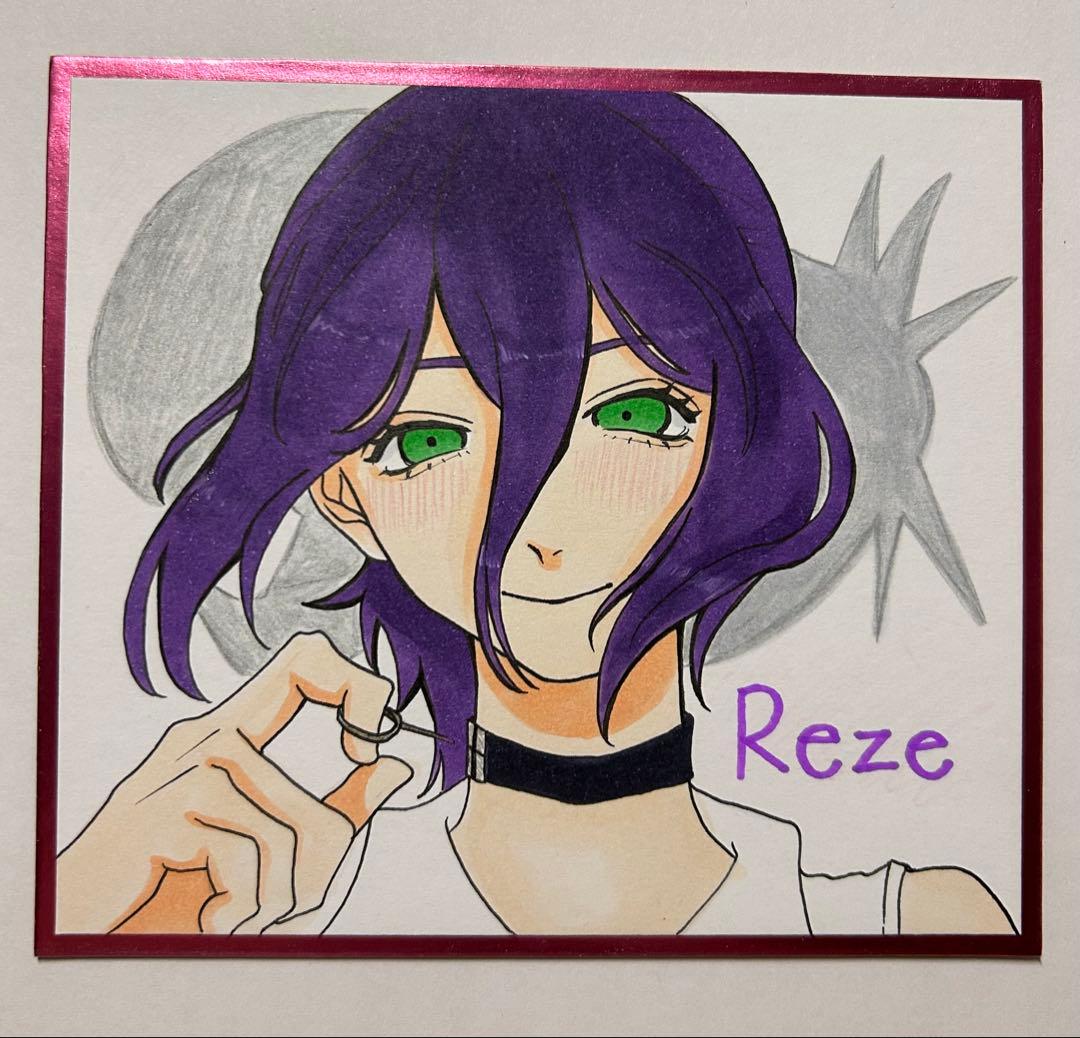 チェンソーマン レゼ 手書きイラスト ファンアート 色紙 - メルカリ