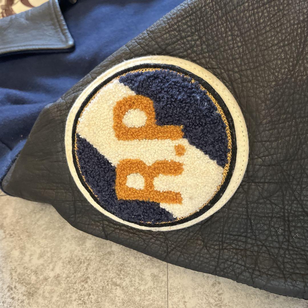 ROZZO スタジャン 短丈 ワッペン レザー 紺×黒 y2k 古着 アメカジ