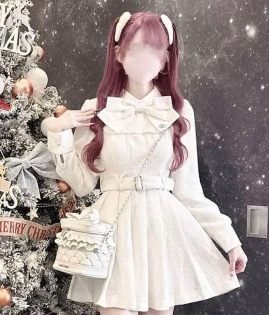 ビッグリボンツイードプリーツワンピース HoneyMew - メルカリ