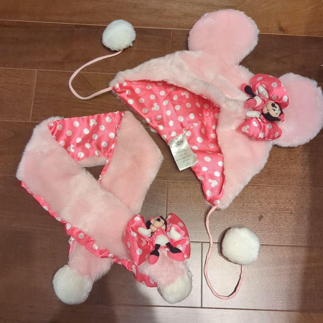 ディズニーストア ミニーマウス ファンキャップ マフラー 帽子 子供用