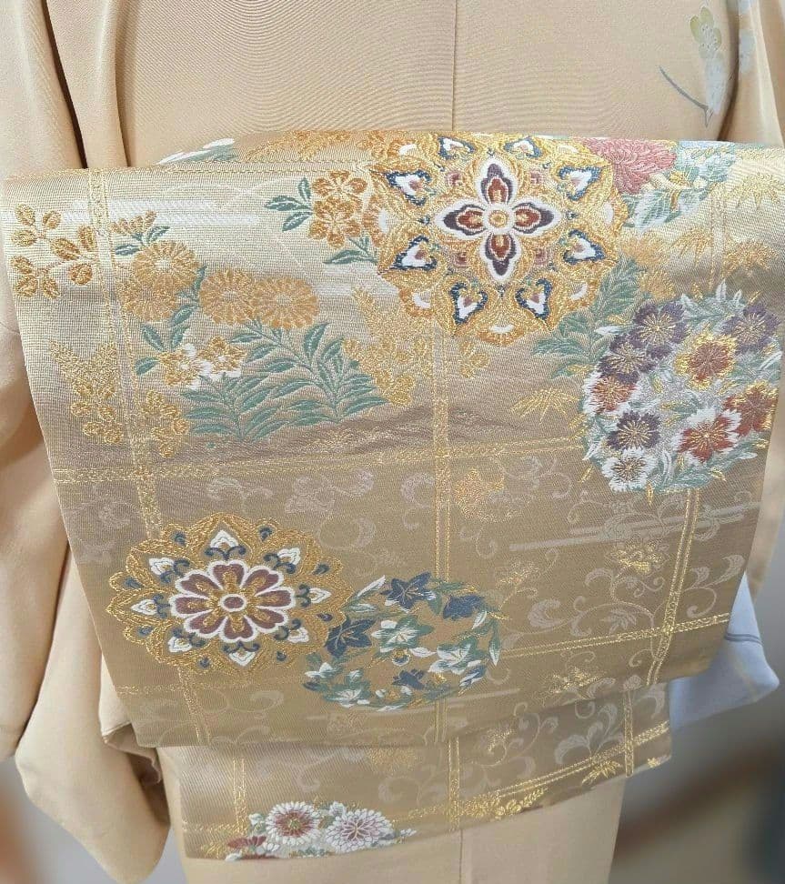 訪問着 4点フルセット、着物、袋帯、帯締め、帯揚げ ゆき丈長め69