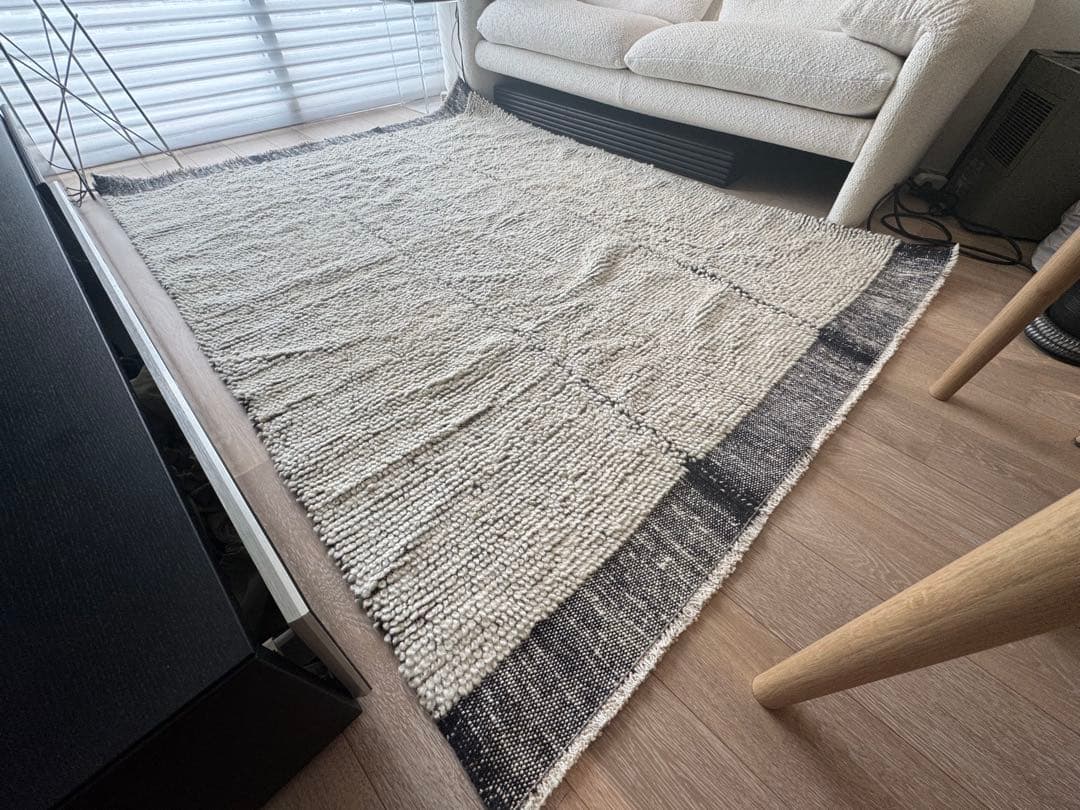 トルコ ウールラグ アイボリー ダークグレー　キリム トルコ ウールラグ アイボリー ダークグレー キリム トルコ ウールラグ
