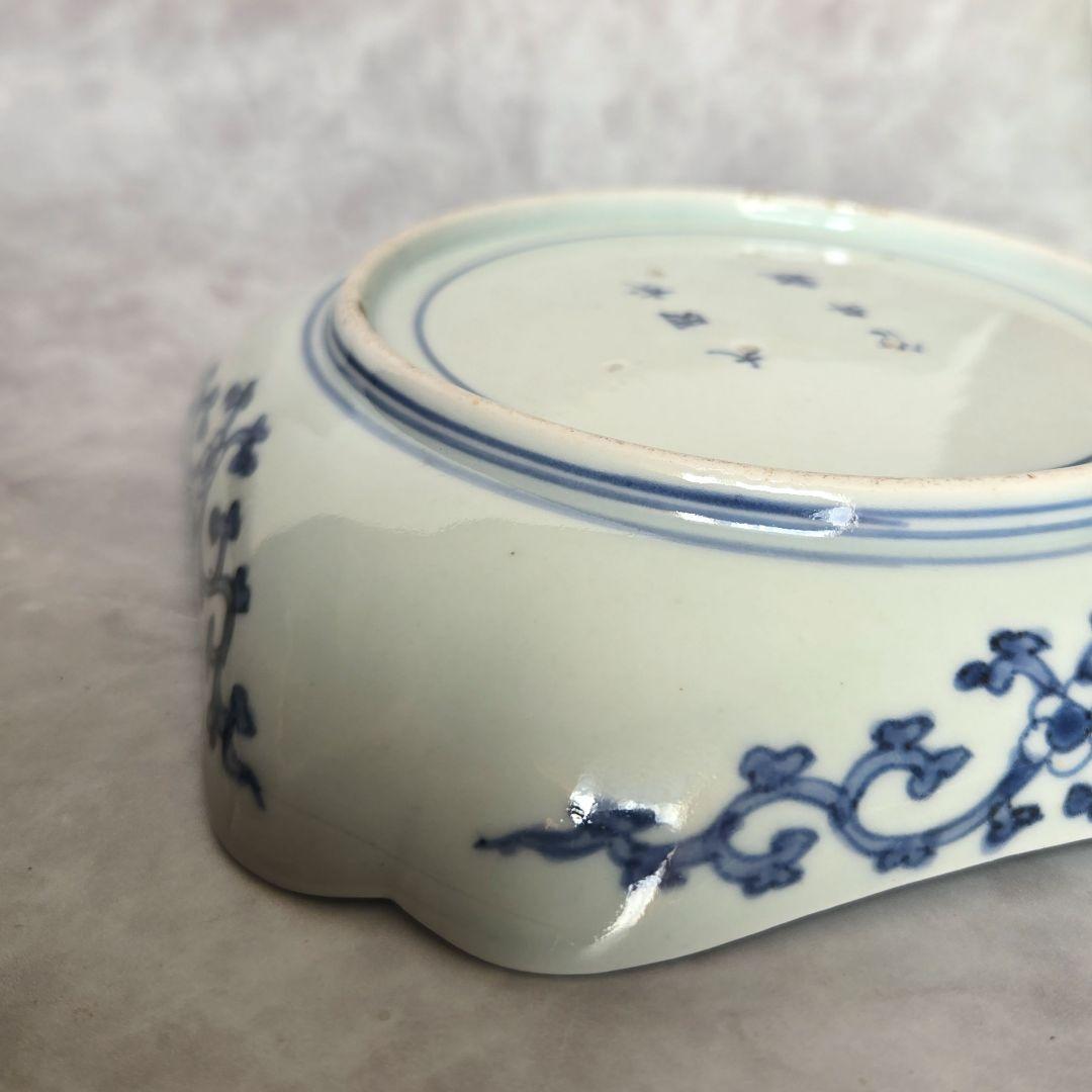 古伊万里 染付 隅入角皿 江戸時代 龍 ドラゴン 金直し 金継ぎ 骨董 和