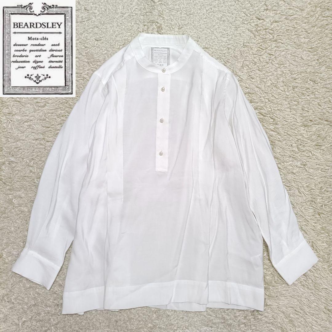 美品】BEARDSLEY ビアズリーバンドカラー パールボタンシャツ 白