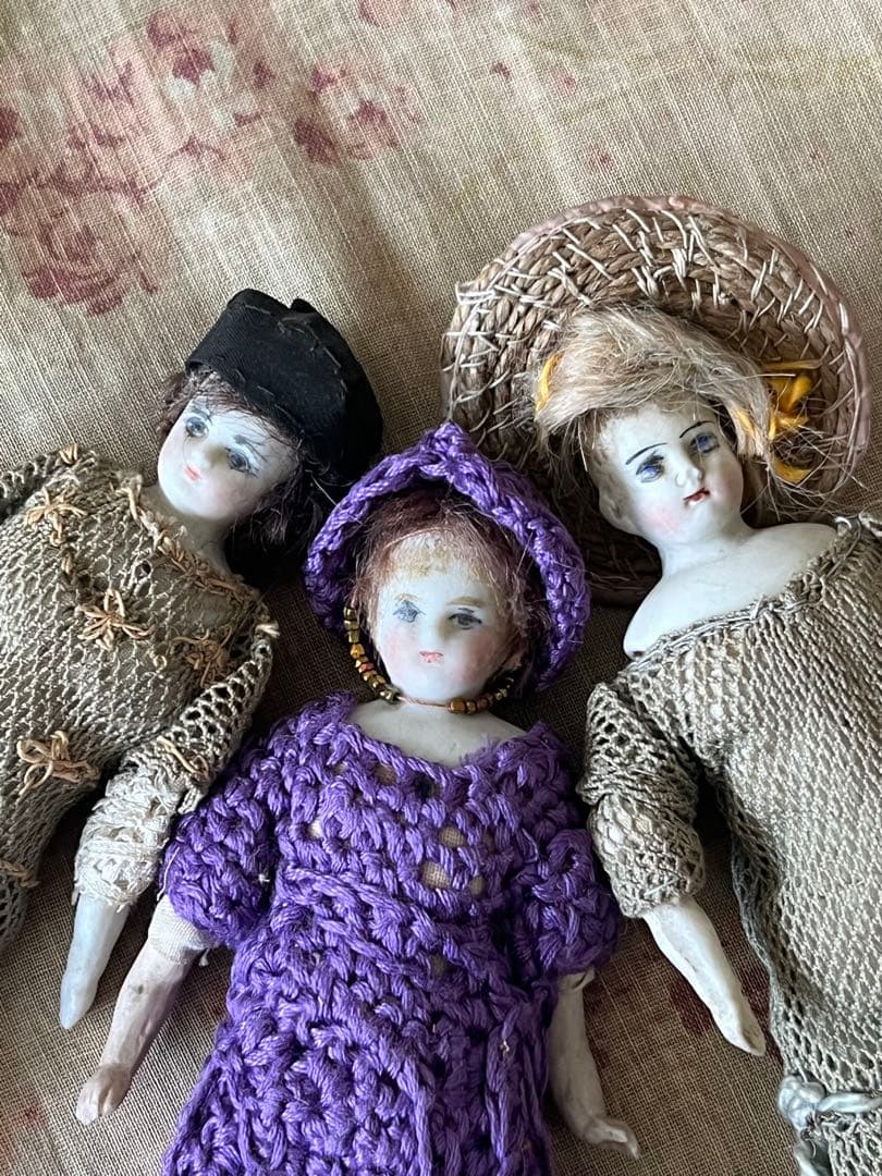 アンティークビスクドール陶器小さなドールミニョネット レトロ人形