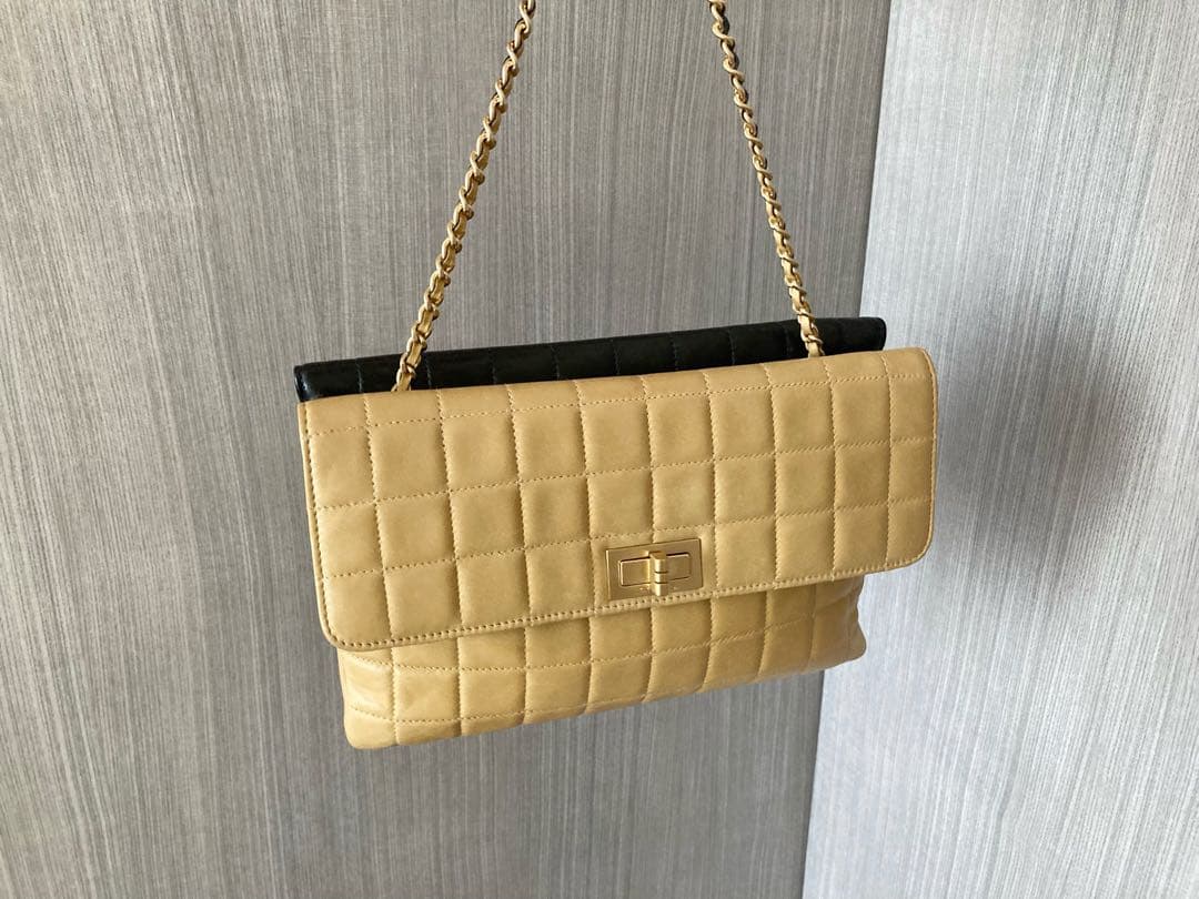 極美品♡ラムスキン チョコバー 2.55 バイカラー チェーンバッグ W