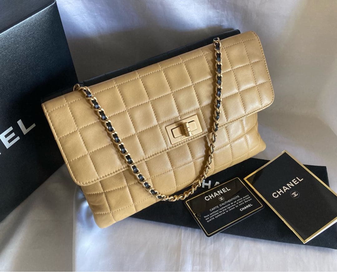 極美品♡ラムスキン チョコバー 2.55 バイカラー チェーンバッグ W