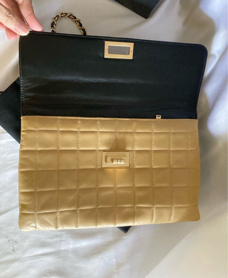 極美品♡ラムスキン チョコバー 2.55 バイカラー チェーンバッグ W