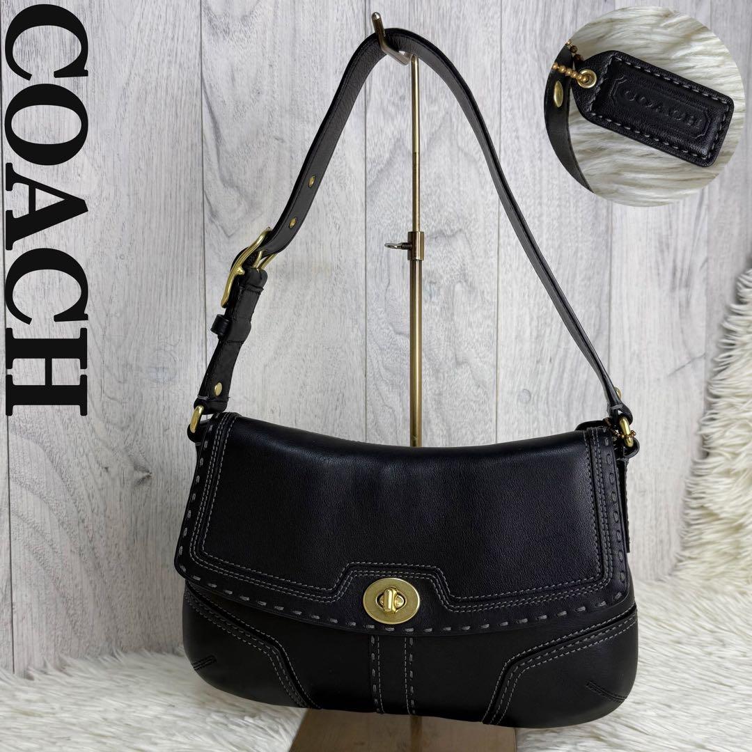 美品♡COACH コーチ ターンロック レザー フラップ ショルダーバッグ