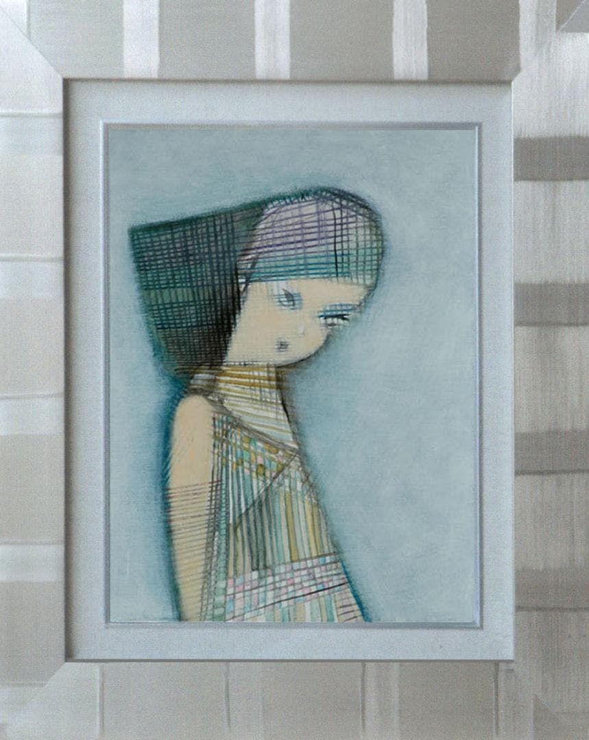 油絵 菅家令子 絵 絵画 インテリア 額付(銀) F4-071312 人物 女性 油絵 菅家令子 絵 絵画インテリア額付(青緑＋金色の枠) F4-071012女性