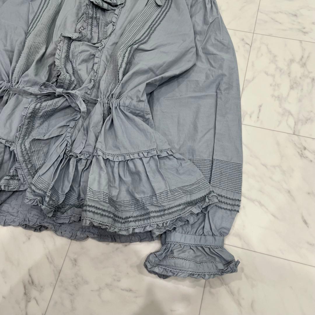 PINKHOUSE オーバーブラウス ピコフリル リボン ピンタック ブルー系