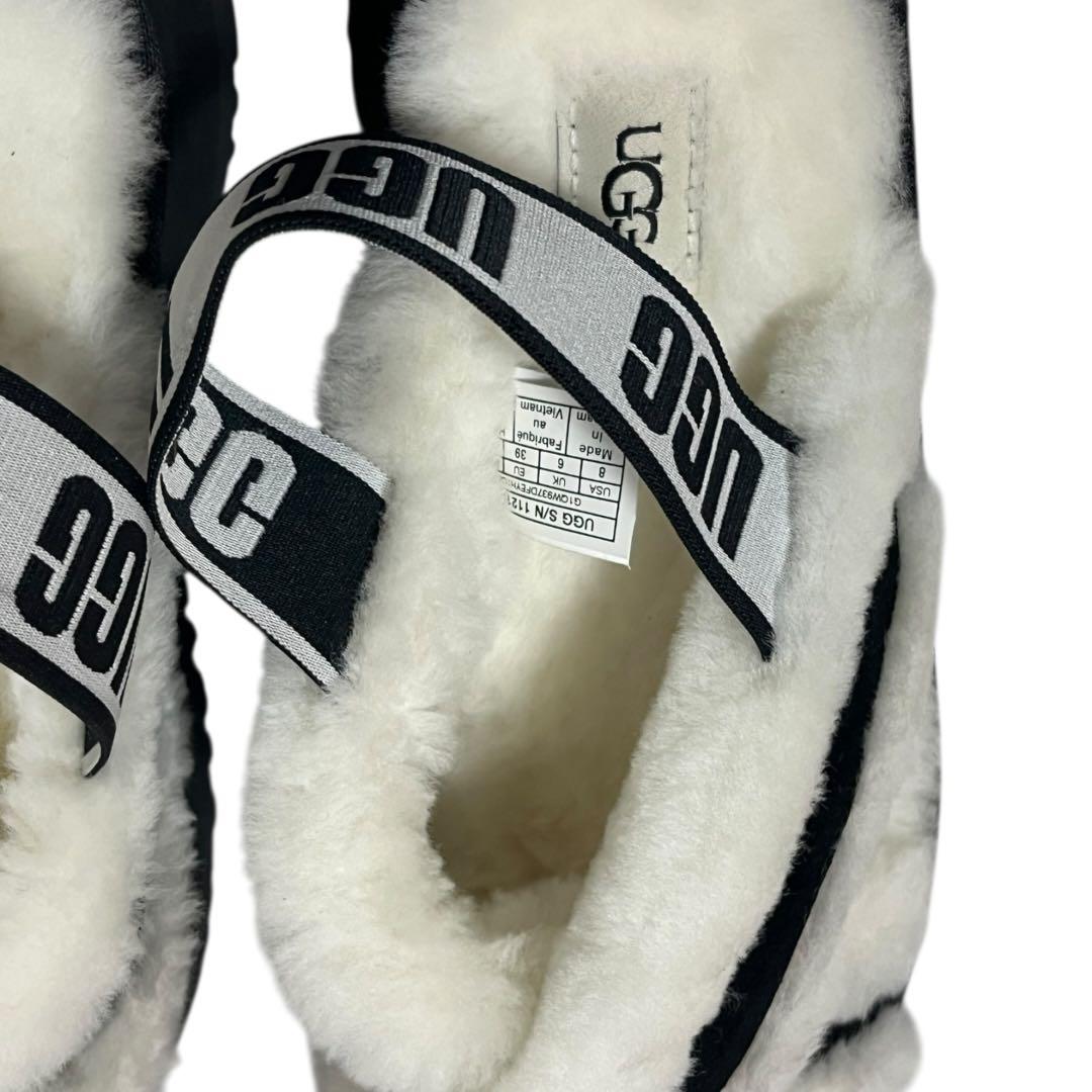 美品 アグ UGG ディスコクロススライド サンダル ファー 25cm 白 黒
