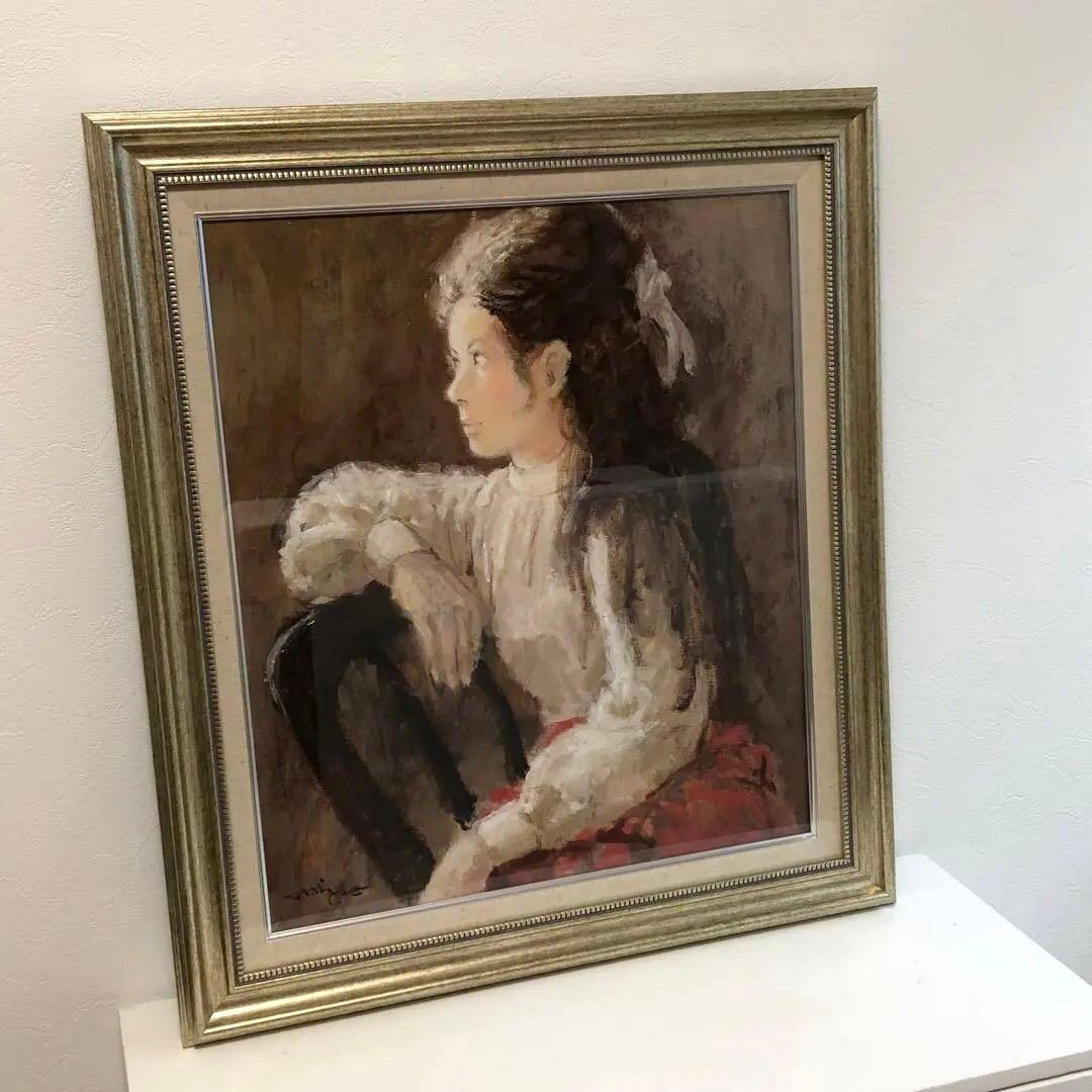 「 椅子にもたれる女」日笠英朗 油絵　★新品の額縁アクリル板