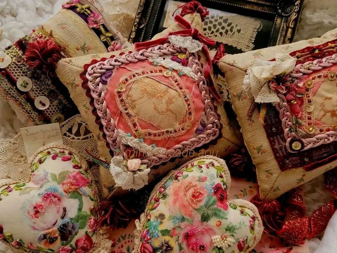 フランスアンティークレース / ロココリボン 天使 ヴィクトリアン大判