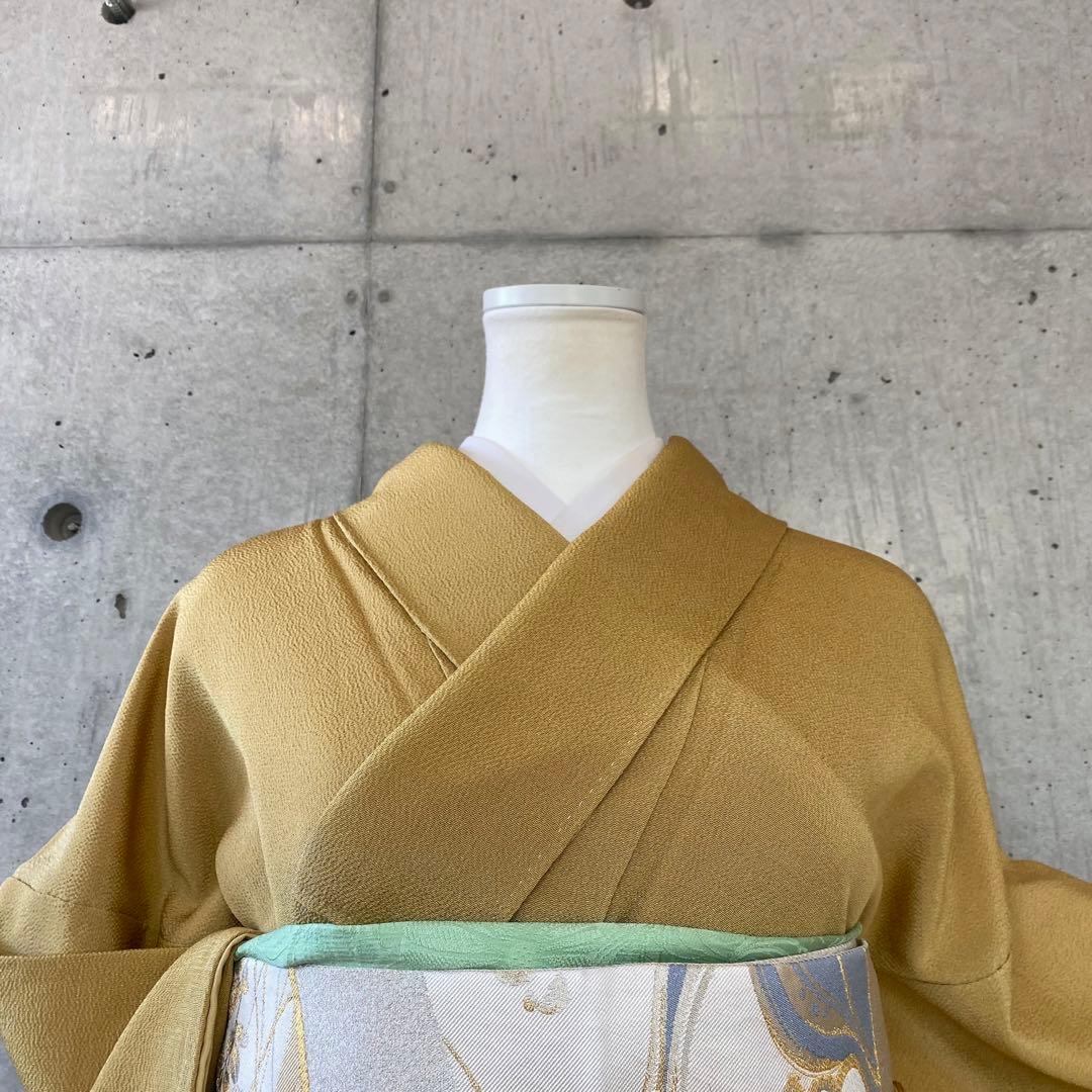 正絹 訪問着 一つ紋 くすみ黄色系 袷