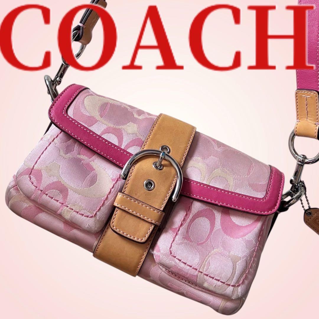 COACH コーチ SOHO ソーホー ショルダーバッグ シグネチャー ピンク COACH（コーチ）の「ソーホー バッグ・シグネチャー ジャカード