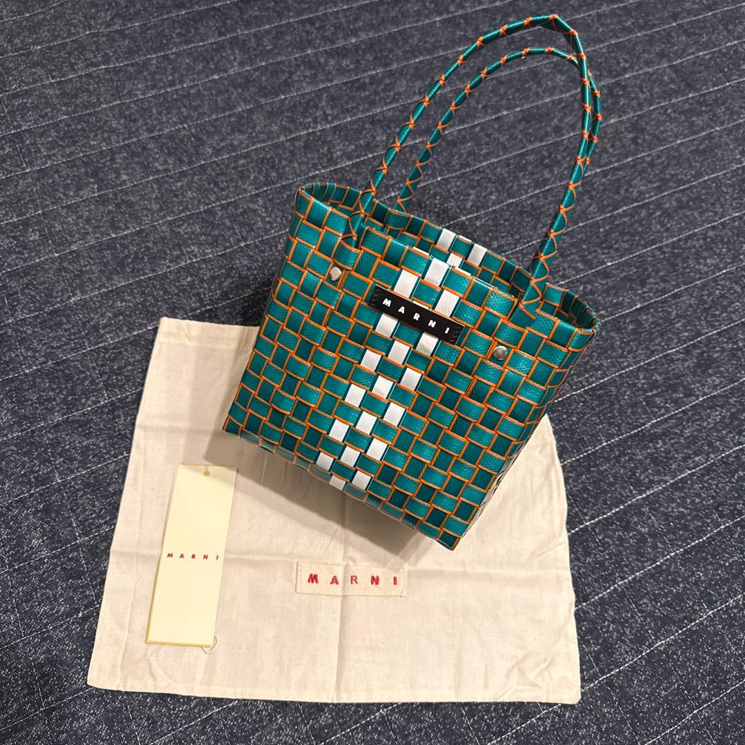 MARNI MARKET かごバッグ グリーンマルチ
