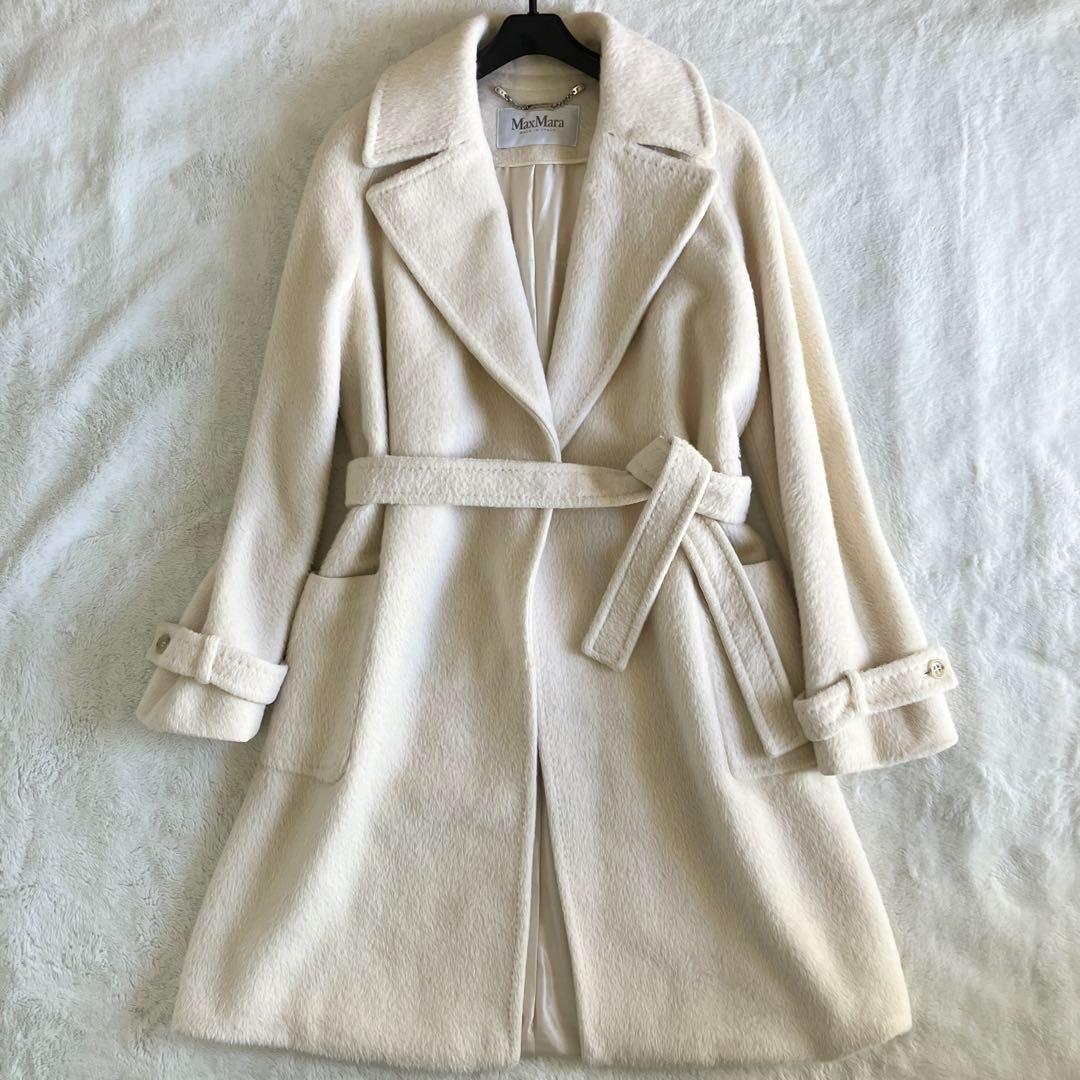 最高級 白タグ マックスマーラ アルパカベルテッドラップコート 44
