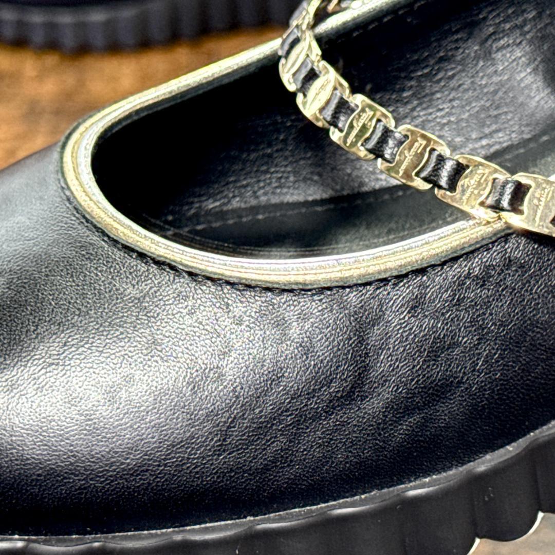 ☆即発 フェラガモ SANDY 厚底 バレエ 黒 6.5C 極美品 ナッパレザー