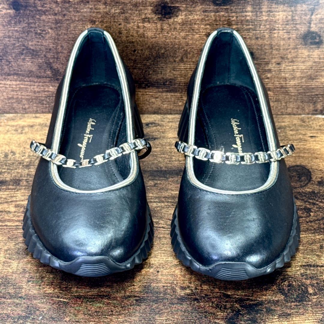 ☆即発 フェラガモ SANDY 厚底 バレエ 黒 6.5C 極美品 ナッパレザー