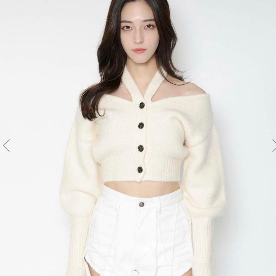 melt the lady neck strap knit tops gray - メルカリ