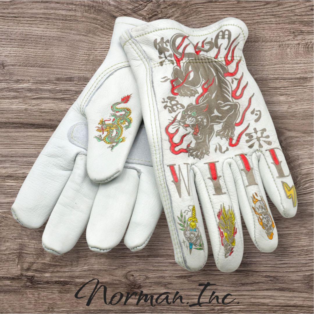 牛革 レザーグローブ アメリカン バイク ハーレー カスタム 手袋 白 M