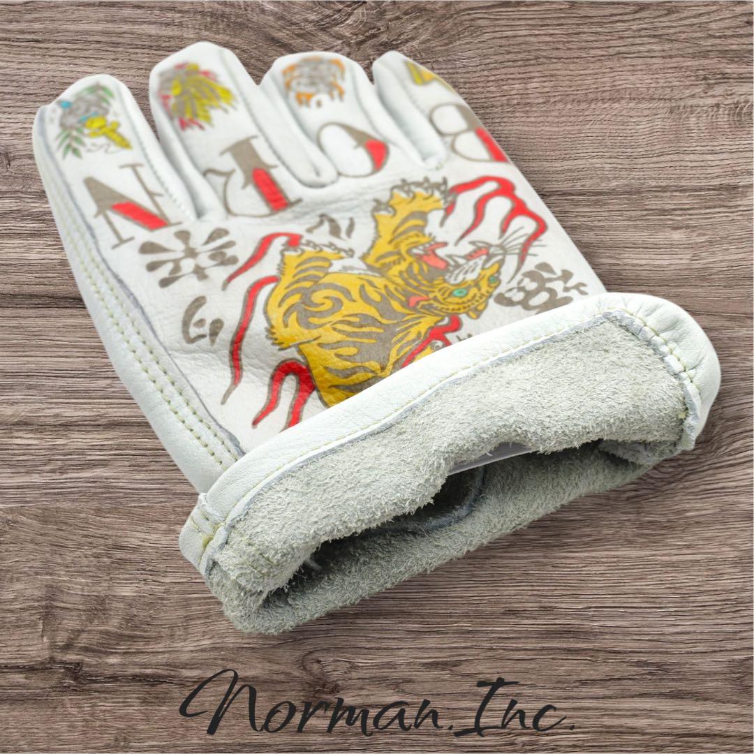 牛革 レザーグローブ アメリカン バイク ハーレー カスタム 手袋 白 M