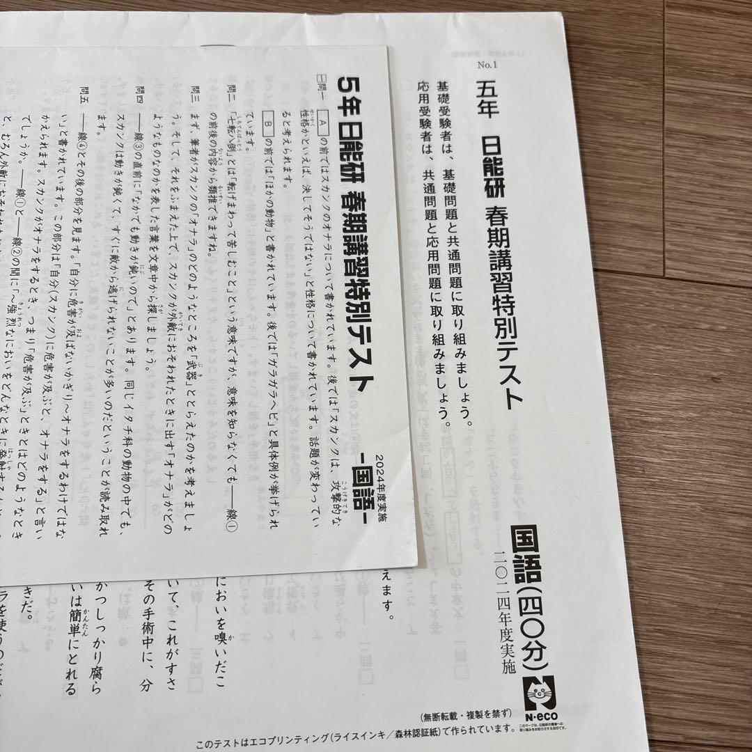 2024年度 日能研 5年春期講習テスト - メルカリ