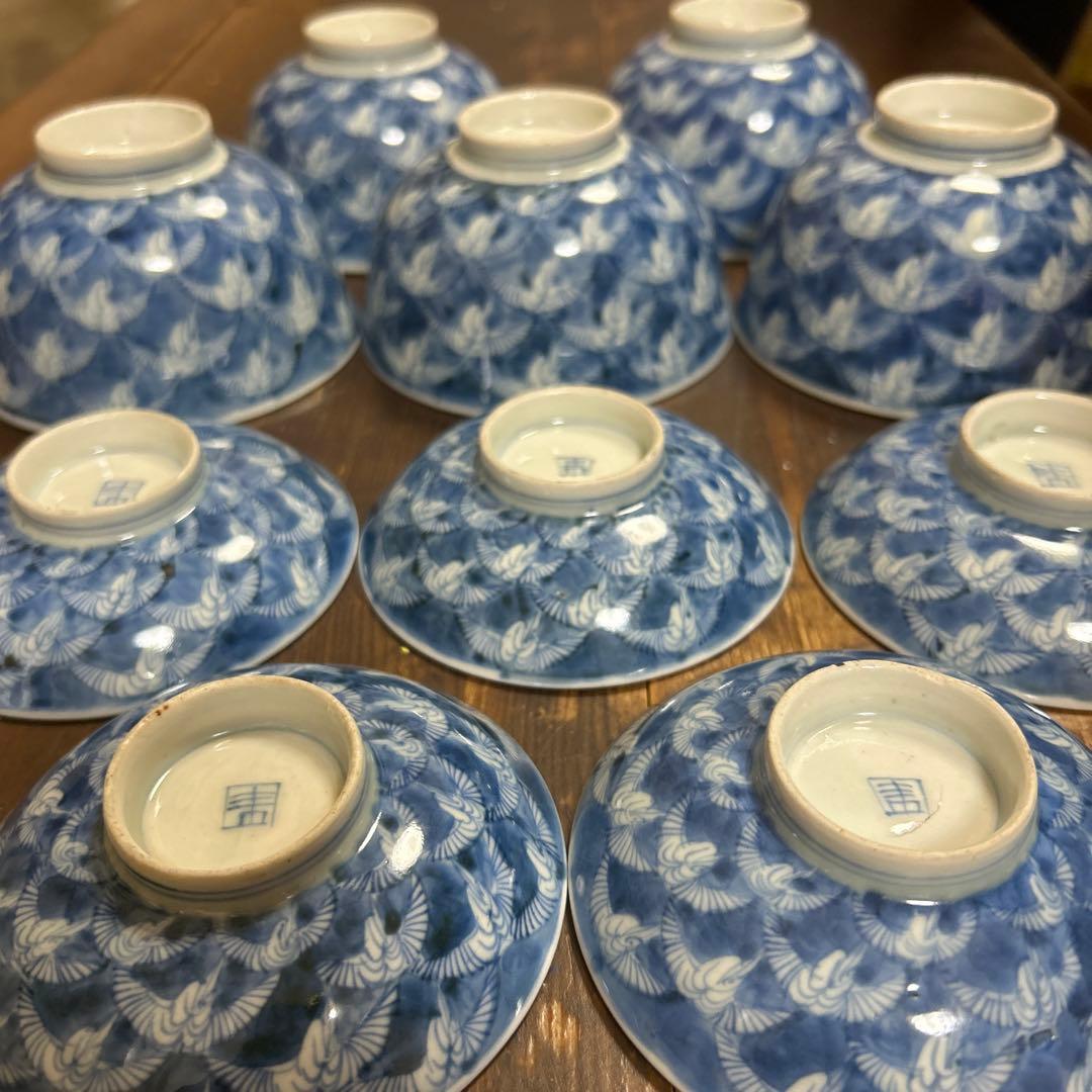 ア*ル様 古伊万里　手描き　江戸期　江戸時代　幕末　骨董品　龍の図　蓋付き　飯碗 古伊万里手描き江戸期江戸時代幕末骨董品龍の図蓋付き飯碗5客